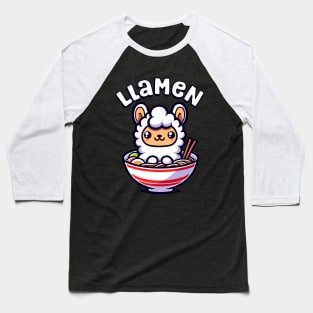 Cute Llama in a Ramen Bowl Kawaii Japanese Food Baseball T-Shirt